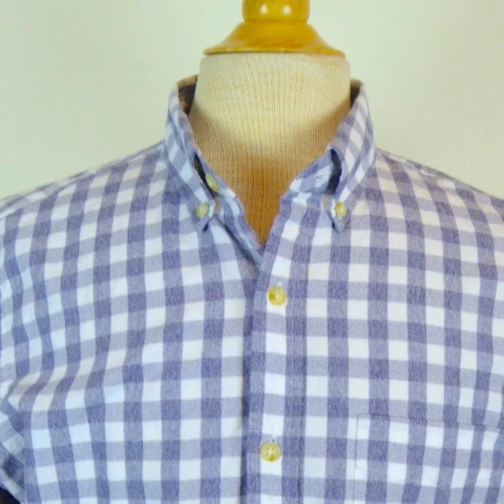 J Crew shirt navy blue white check plaid button down collar long sleeve M NWT